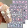 5D Embossed Butterfly Nail Stickers for Women Aurora Butterfly Nail Art Stickers for Nail Designs Acrylic Engraved Rose Butterfly Stickers for Nails Design Butterfly Nail Decals for Nail Art Supplies
