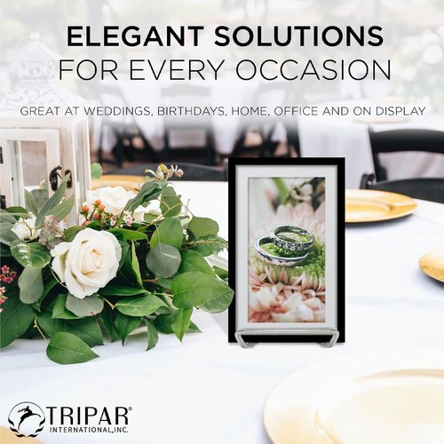 Tripar Square Metal Wire Stand, Silver Finish (4-Inch Depth) Tabletop Easel Display Handcrafted Edge Design Sleek & Modern Look - Perfect for Books, Plates, Photos & More