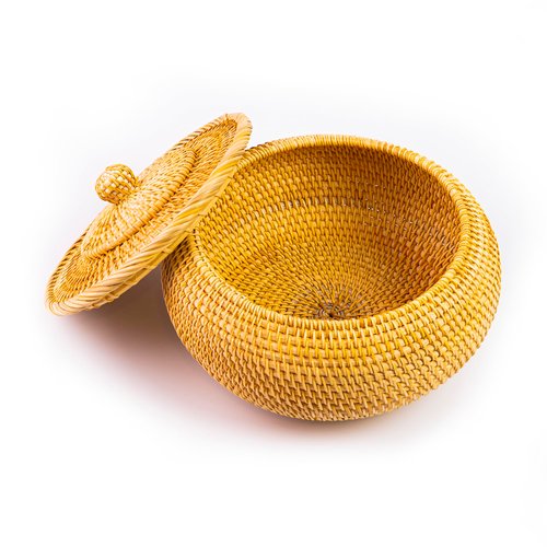 Hand-Woven Round Rattan Storage Basket with Lid – 8.6x5.1 Inch Durable Wicker Box for Picnic, Decoration, and Multi-Purpose Storage – Eco-Friendly Craftsmanship