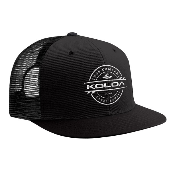 Joe's USA Koloa Surf Thruster Logo Mesh Back Trucker Hat in Black with White Logo