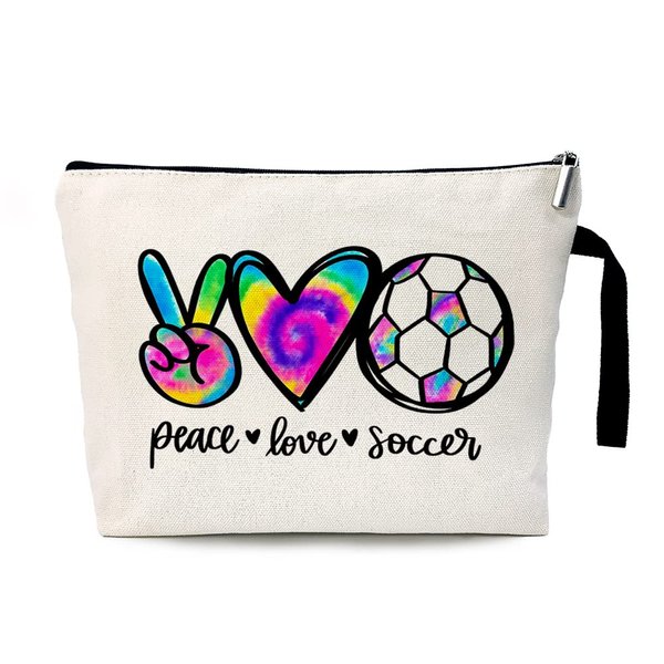 ZHANTUONE Peace Love Soccer Cosmetic Bag，Soccer Gift for Girl，Soccer Player Gift，Soccer Lover Gift，Soccer Player，Soccer Girl，Soccer Girl Survival Kit