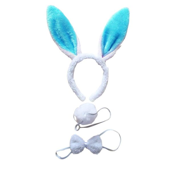 BinaryABC Easter Bunny Rabbit Costume Set,Ears Headband Bow Ties Tail Set,Halloween Costume Assesories(Blue)