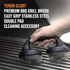 Yukon Glory™ Premium BBQ Grill Brush Easy Grip Double Pad Stainless Steel Cleaner for Gas and Charcoal Grill- Safe for Ceramic, Steel, Cast Iron Grill Grate- Grilling Gifts
