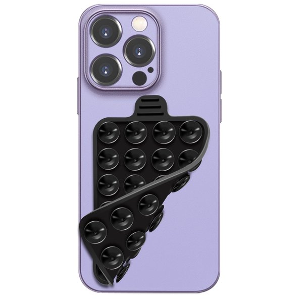 TACOMEGE Two-Sided Silicone Suction Phone Case Mount, Hands-Free Shower Mirror Phone Holder for Videos and Selfies, Phone Grip for iPhone (Black)