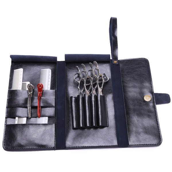 PERFEHAIR Scissor Pouch Holster for Hairdressers, Salon Hair Stylist Barber Scissors Shear Hairdressing Holder Case Bag, Real Leather-Black