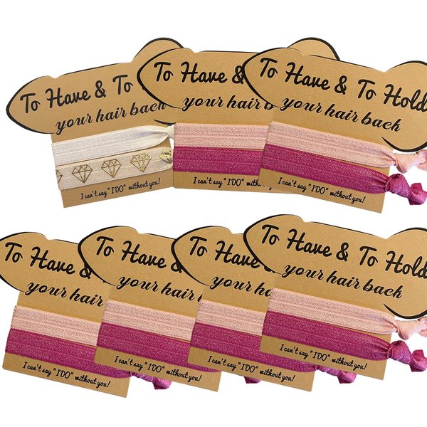 KIWILEPI Bachelorette Party Favors, 7 Packs Bachelorette Hair Ties Bridesmaid Proposal Gifts Pink Blush White Diamond Hair Tie for Bride Team Cute Bridesmaid Wedding Gifts Valentines Day Supplies