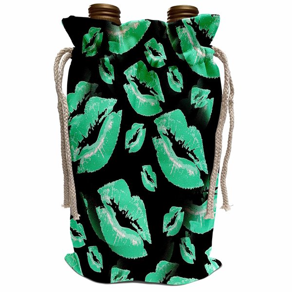 3dRose Two Kisses Collided Lip Affectionate Aqua Colored Lips Pattern - Wine Bags (wbg_357227_1)