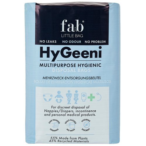 Fab Little Bag HyGeeni Disposal Bags for Nappies, Incontinence Pads, Ostomy & Catheter Bags - Prevents Odours, No Mess, Eco-Friendly, Pack of 50 Bags