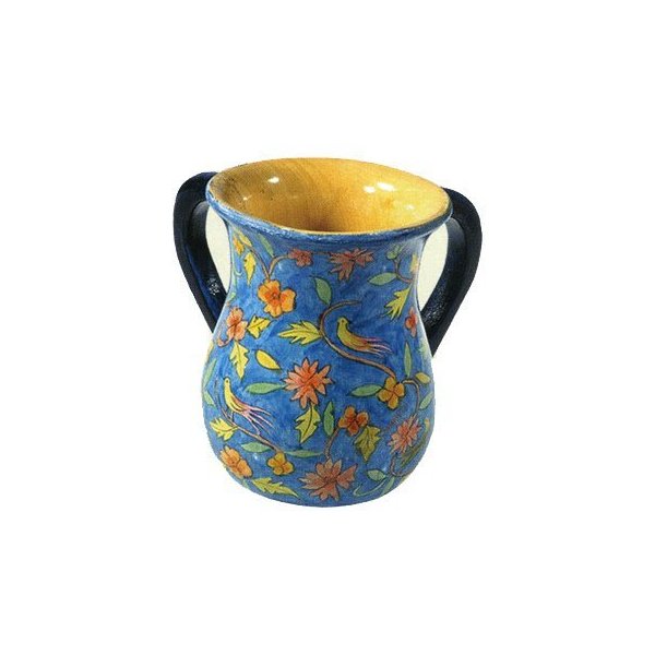Netilat Yadayim Wash Cup - Floral with Birds, Medium - 5 1/2'' High