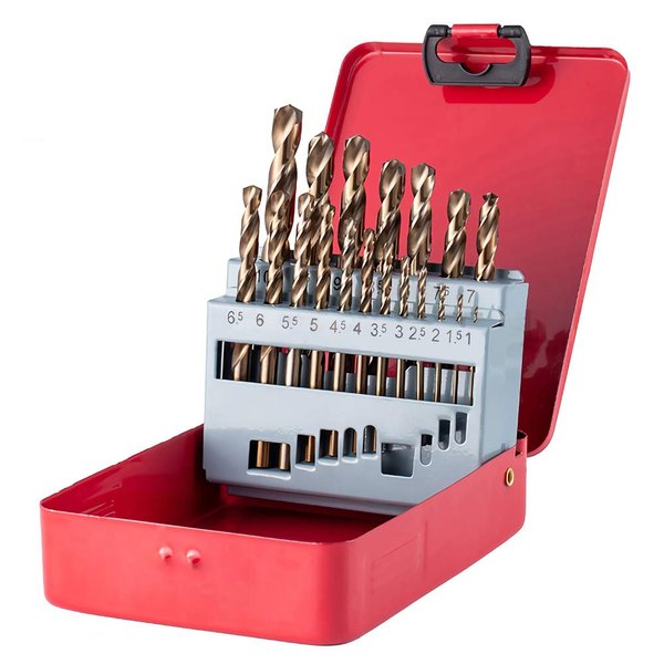 Hymnorq Metric 1.0-10 mm Straight Shank M35 Grade Cobalt Steel Jobber Length Twist Drill Bits Set of 19pcs for Metals, Packed in Indexed Metal Case