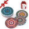 AODINI Coasters for Drinks, Set of 8 Absorbent Stone Coasters for Wooden Table, Mandala Ceramic Coasters with Cork Base, Gift for Housewarming Birthday and Family - Great Home and Dining Room Decor