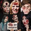 30 Sheets Halloween Fake Scars Tattoos Makeup Kit, Fake Blood Fake Stitches Vampire Cut Scary Face Zombie Makeup Sticker Set Suitable for Halloween Party Cosplay