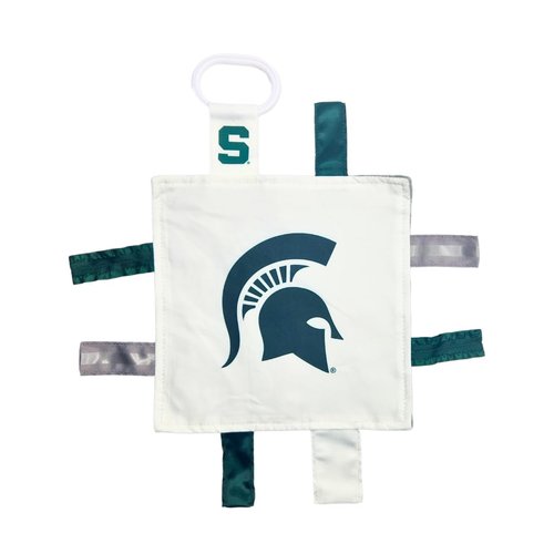 Michigan State University Crinkle Learning Lovey Sensory Plush Blanket - Tag Toys for Babies - Baby Stroller Toys - Sports Team Pride MVP Registry Gift w/Stroller Clip (8 x 8 Tag Toy)…