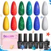 Beetles Glitter Gel Nail Polish, 6 Colors Red Blue Green Gel Nail Polish Set Soak Off Uv LED Nail Lamp Reflective Glitter Nail Art DIY Home Nails Perfect for Women Manicure
