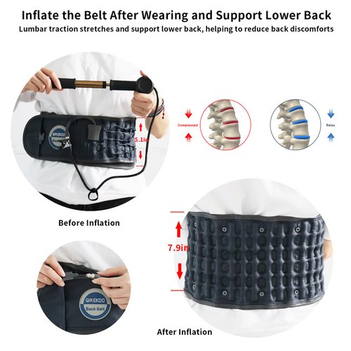 GINEKOO Decompression Back Belt Spinal Air Traction Belt for Lumbar Support and Lower Back Pain, Back Support & Lumbar Traction Belt, Navy Blue(29-49 inch Waists)