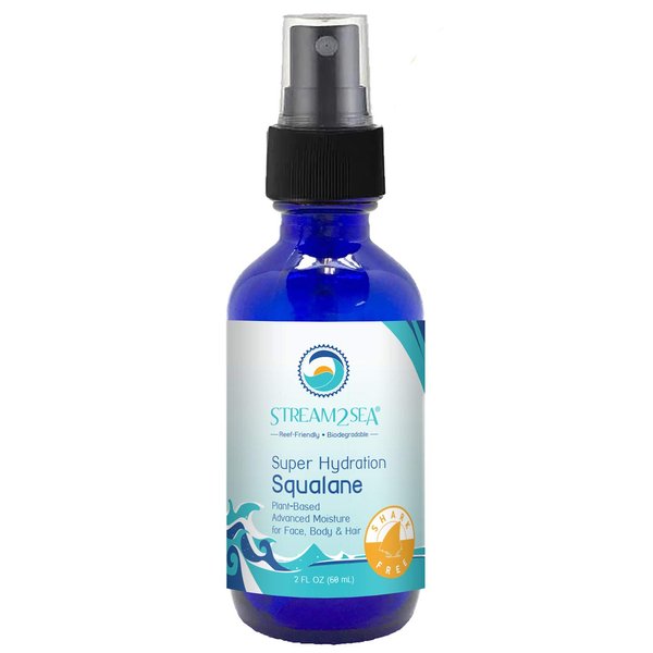 STREAM 2 SEA Squalane Olive Based, Reef Safe Certified Shark Free Plant Based Vitamin E Infused Face Moisturizer and Boosts Collagen Production, Biodegradable Skin and Hair Care, 2 Fl Oz