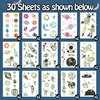 Partywind 225 Styles (30 Sheets) Luminous Space Kids Temporary Tattoos for Party Supplies, Outer Space Party Favors with Astronaut/Planet/Star/Moon, Gifts Games for Boys Children