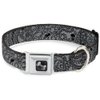 Dog Collar Seatbelt Buckle Bandana Skulls Silver Black 15 to 26 Inches 1.0 Inch Wide
