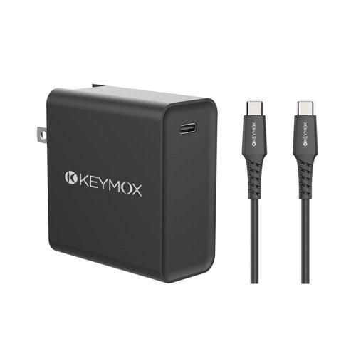 65W USB C PD Charger, KEYMOX Wall Charger Type C Fast Charging Power Delivery Foldable Adapter, for USB-C Laptops, MacBook, iPad Pro, iPhone, Galaxy,Pixel and More (USB C to C 2.0 Cable Included)