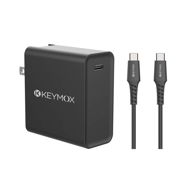 65W USB C PD Charger, KEYMOX Wall Charger Type C Fast Charging Power Delivery Foldable Adapter, for USB-C Laptops, MacBook, iPad Pro, iPhone, Galaxy,Pixel and More (USB C to C 2.0 Cable Included)
