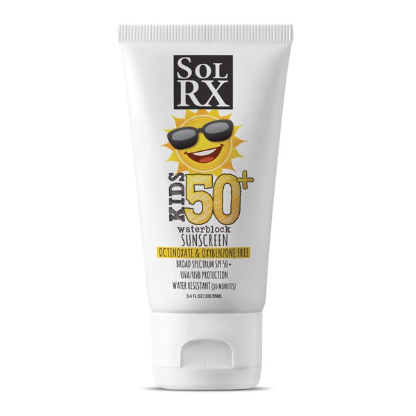 SolRX KID's SPORT Sunscreen SPF 50+ Oxybenzone Free Sunscreen, Reef Safe Sunscreen for Face and Body, Won't Run Into Eyes