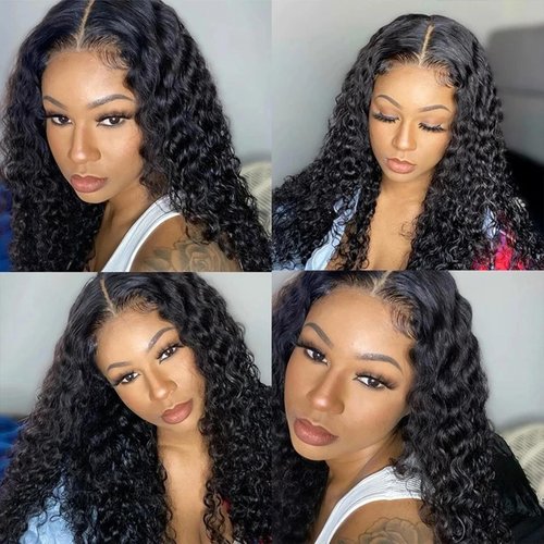 Generic Synthetic Artificial Black Wig Transparent Lace Frontal Deep Wave Wigs for Women Girls Lace Front Wigs Synthetic Artificial Wig Pre-Plucked Long Middle Part Curly Wig 30 Inch