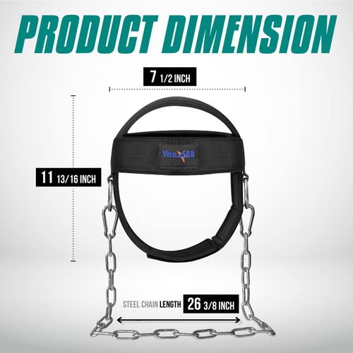 Yes4All Adjustable Neck Harness for Weight Training/Neck Exerciser with Wide Padded Strap Support Neck Strengthener & Resistance Training, Weight Lifting Head Harness Black