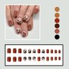 Square Fake Nails Short Press On Nails Fall False Nails With Maple Leaves Designs Brown Nails Press Ons Short Acrylic Nails Full Cover Glue On Nails Glossy Stick On Nails For Women