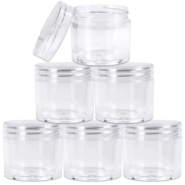 Beauticom 6 Pieces 1 oz. USA Acrylic Round Clear Jars with Flat Top Lids for Creams, Lotion, Make Up, Cosmetics, Samples, Herbs, Ointment (6 Pieces Jars + Lids, CLEAR)