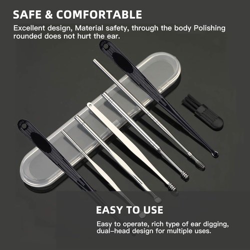 Ear Wax Cleaning Kit, Ear Cleansing, Ear Wax Removal Tool, Easy to Use, Painless Cleaning Spoon, with Storage Box and Cleaning Brush (8Pcs) (White)