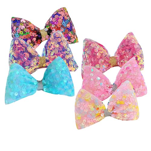 6pcs Kawaii Sparkle Bows with Clips Multi Color Sweet Glitter Hair Bows Boutique Hair Clips Sequins Alligate Hair Clips for Girls Teens.