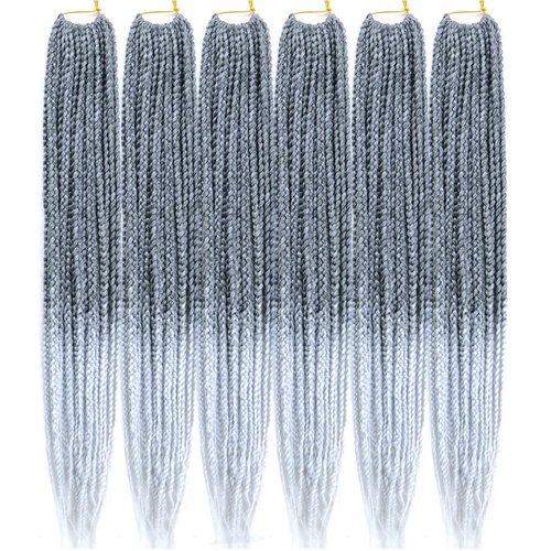 Mayloss 6 Packs/Lot (14/18/24/30) inch 1cm 20 Strands/Pack Thin 3X Box Braid Crochet Hair Extensionin Diameter 3X Synthetic Braid Hair Extensions Crochet Braids Hair Color(30Inch T1B/grey)
