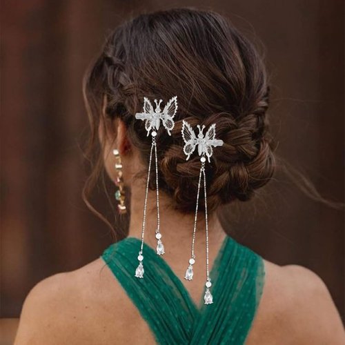 Bartosi Butterfly Clips Hair Silver Hair Barrettes Fluttering Tassel Hair Accessories Set for Women and Girls (Pack of 2)