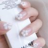 Chicque Rhinestone Press on Nails Short Crystal Stick on Nails French Glossy Fake Nails Festival False Nails for Women and Girls 24PCS (B)