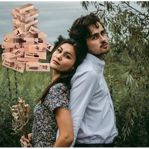 Lust Tower - Game for Adults, 48Pcs Super Naughty Block Tower Game,Couples Games for Adults,Valentine Tumbling Tower Stacking Blocks Game, Stacking Wooden Block Game for Grown Ups (1 Set)