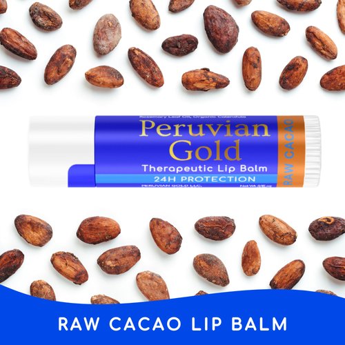 Lip Balm - Raw Cacao - Therapeutic Lip Care 24 hour protection - Organic, Fair Trade, Raw - Unprocessed Peruvian cacao #1 ingredient