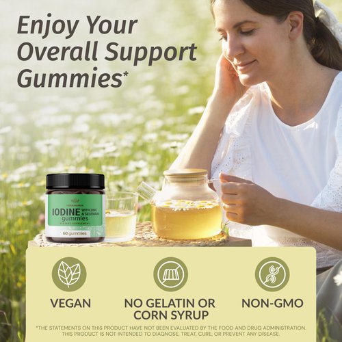 HERBAMAMA Iodine Gummies - Potassium Iodine, Zinc & Selenium for Immune Defense & Brain Support - Vegan, Non-GMO Immune Support Supplement - 60 Pectin-Based Apple-Flavored Chews