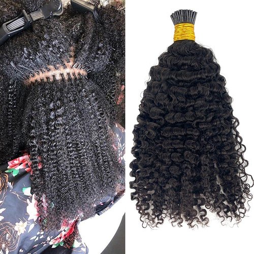 HAPPY&CC 4B 4C Afro Kinky Curly I Tip Hair Extensions Brazilian Virgin Human Hair 1gstrand 100g Easy Stick I Tip Hair (14inch)