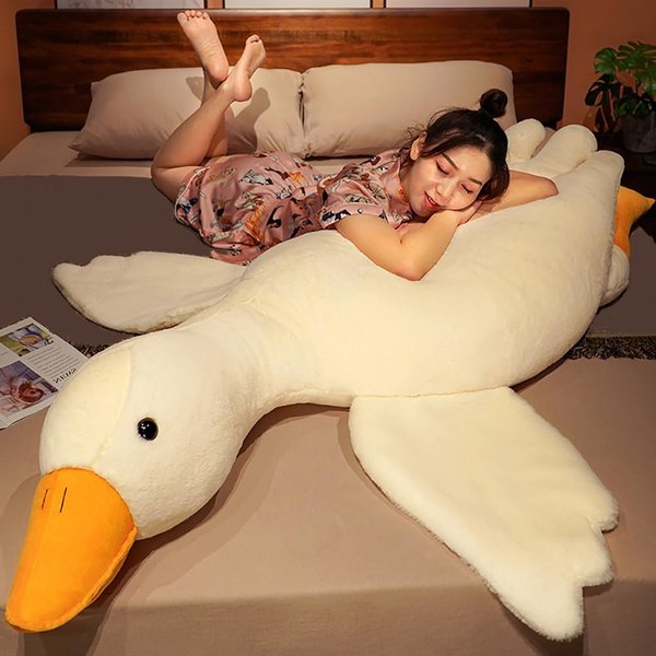 Giant White Goose Plush-35 in Soft Furry Swan Stuffed Animal Pillow,Huge Goose Plush Hugging Pillow Gifts for Every Age (35 in)