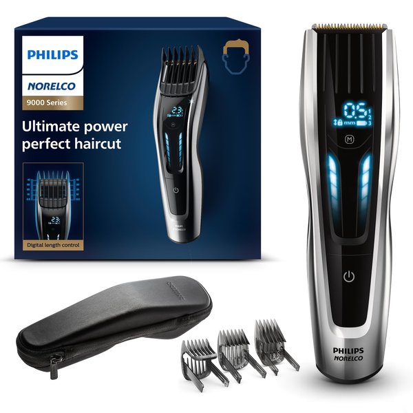 Norelco Philips Hair Clipper 9000 Series, Hair Trimmer, Auto Turbo, Dual Cut Technology, Motorized Combs, 400 Length Settings, 120 Min. Runtime, Zero Maintenance, HC9450/40
