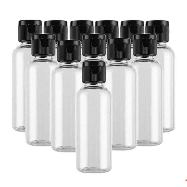 30PCS 15ml 0.51oz Empty Reusable Clear Plastic Sample Bottle With Black Flip Cap Travel Vial Jar Pot Container For Cosmetic Case Emollient Water Liquid Shower Gel Face Cream Emulsion Hand Lotion