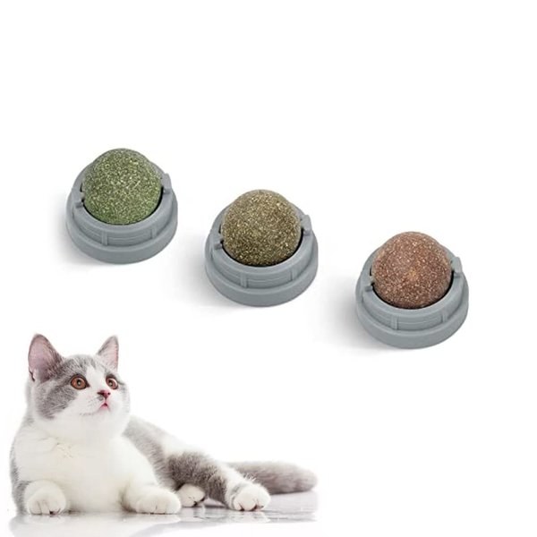 3 Pack Catnip Balls, Catnip Ball for Cats Wall, Edible Kitty Toys for Cats Lick, Kitten Teeth Cleaning Treat, Cat Wall Treats for All Breeds