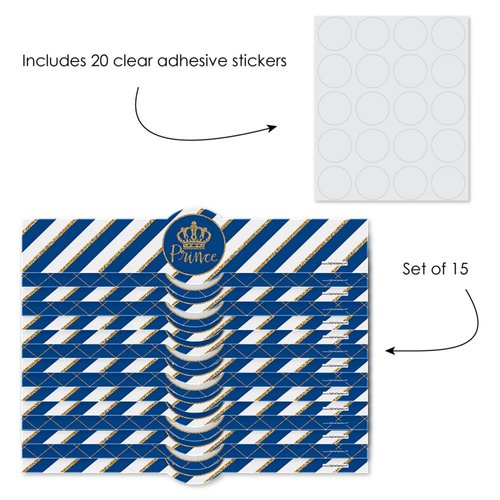Royal Prince Charming - DIY Party Supplies - Baby Shower or Birthday Party DIY Wrapper Favors & Decorations - Set of 15