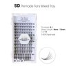 Premade Fans Eyelash Extensions Mixed Tray 5D | Volume Lash Extensions Fans 12 Lines Mix Length 9 - 15mm, Thick 0.1, Curl D | The Rena Fan Lashes