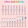 19-Pieces Nail Drill Bits Sets, 3/32 Inch Carbide and Ceramic Acrylic Gel Remover Nail Drill Bits Kit for Electric Nail File Machine, Acrylic Nail Art Tools for Manicure Pedicure, Home Salon Use