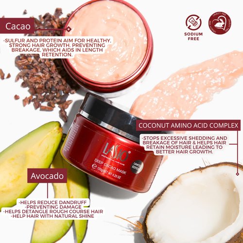 Lasio HYPERSILK Deep Cacao Mask, Infused with Keratin, Jojoba Seed Oil, Coconut Oil, and Avocado Oil, Ideal for thick, wavy, curly dry or damaged hair, 4.23 Fl. Oz.