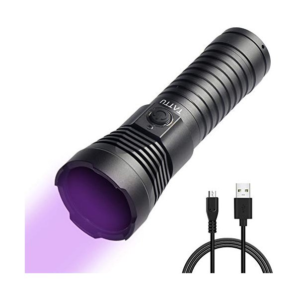 TATTU U3S UV Flashlight Rechargeable 365nm Black Light Torch with ZWB2 Filter, Blacklight 10W Ultraviolet LED Lamp with Micro USB Charging Cable