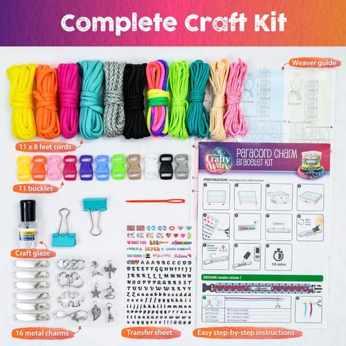 Paracord Bracelet Making Kit with Charms - Art & Craft Gift for Girls Age 8 9 10 11 12 & Teens 13 14 year old. Make Your Own Friendship & Fashion Jewelry for Birthday, Camp & Project Activity