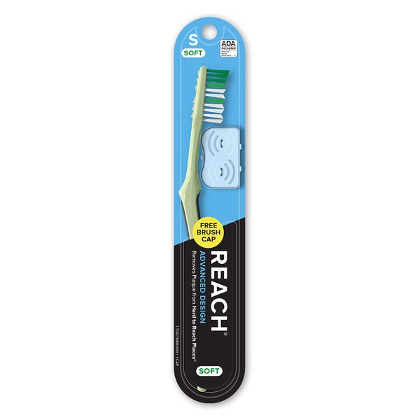 REACH Advanced Design Toothbrush with Soft BRISTLES and Toothbrush Cap, 1 Count