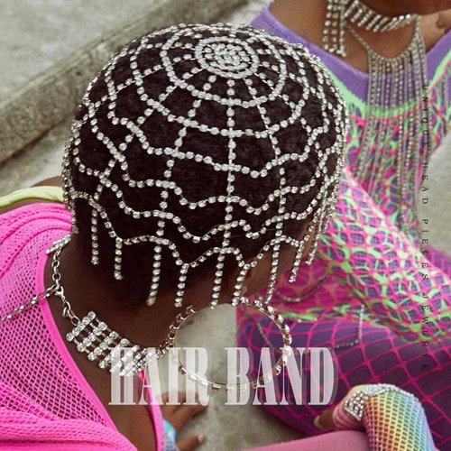 Fdesigner Rhinestone Headpieces Cap Vintage Crystal Head Chain Wedding Flapper Hair Jewelry Great Gatsby Cleopatra Women Hair Accessoris for Party Prom Festival (Silver-Charm)